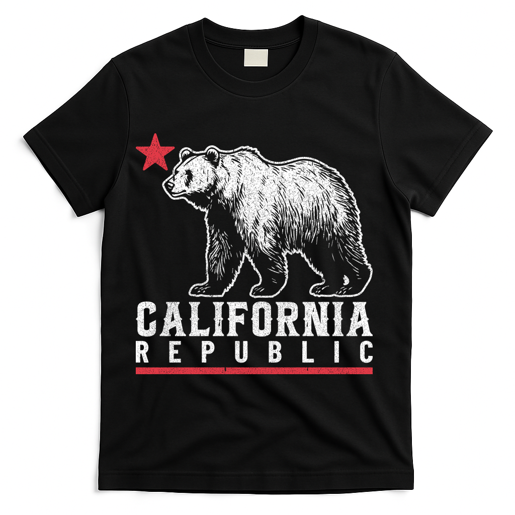 California Republic Vintage Cali Bear Star T-Shirt - Black