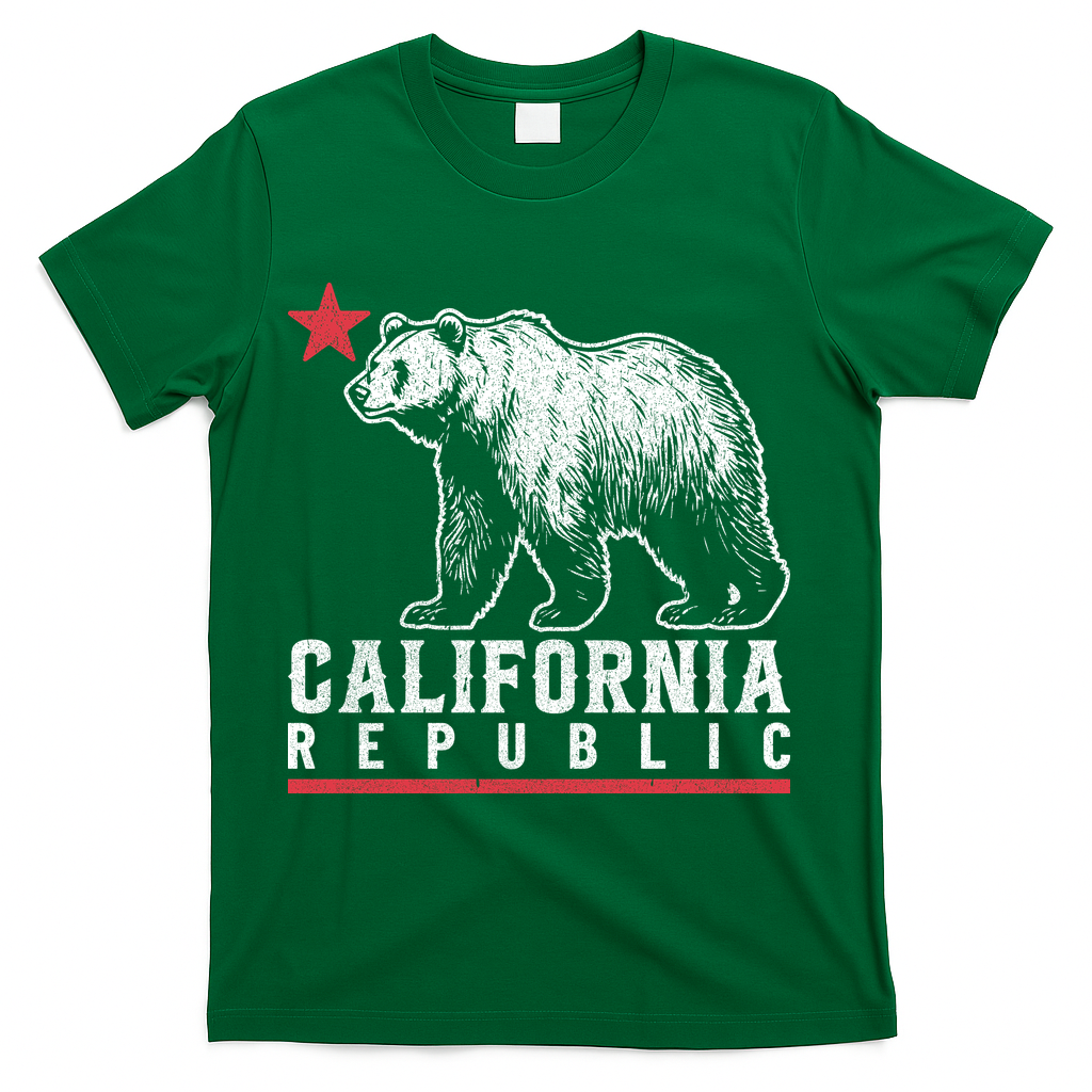 California Republic Vintage Cali Bear Star T-Shirt - Green