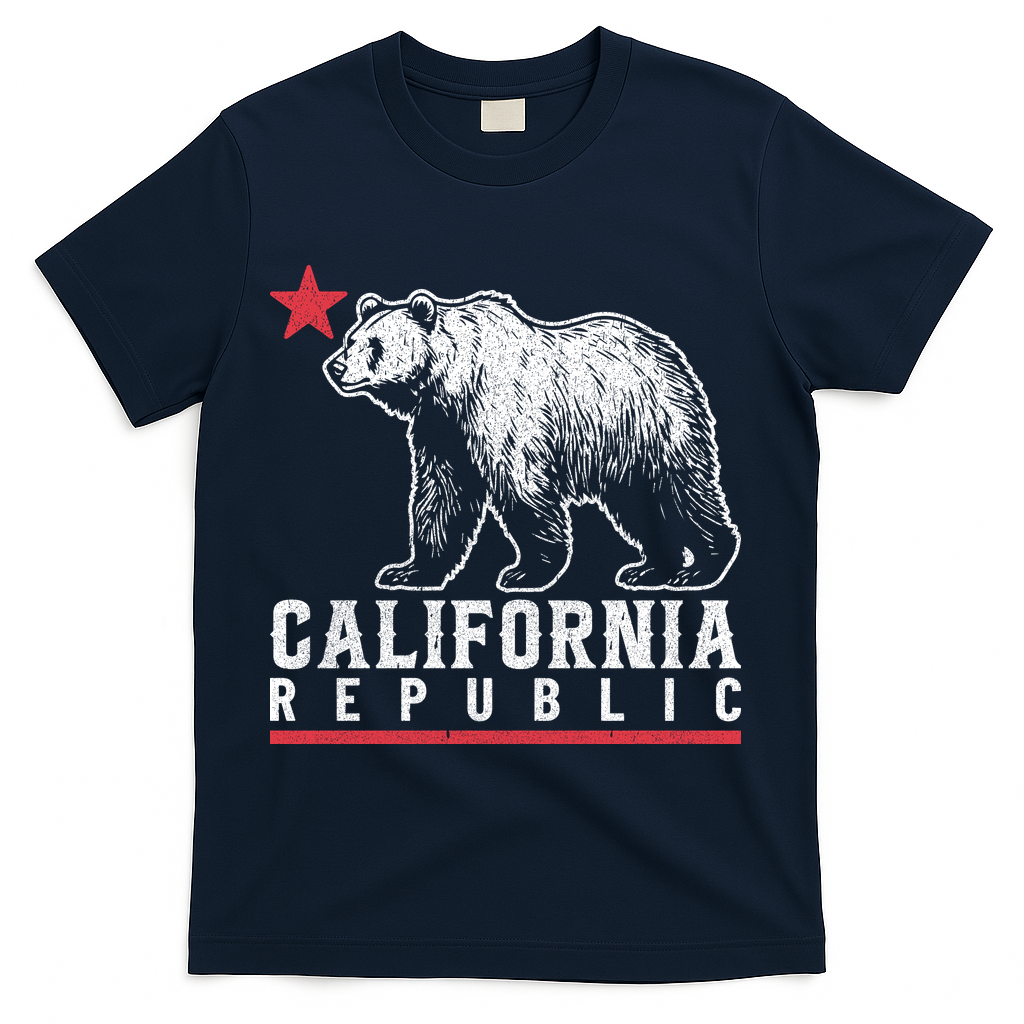 California Republic Vintage Cali Bear Star T-Shirt - Navy