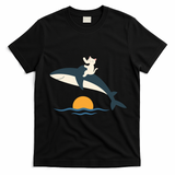 Cat Riding Whale Vintage Ocean Sunset T-Shirt - Black