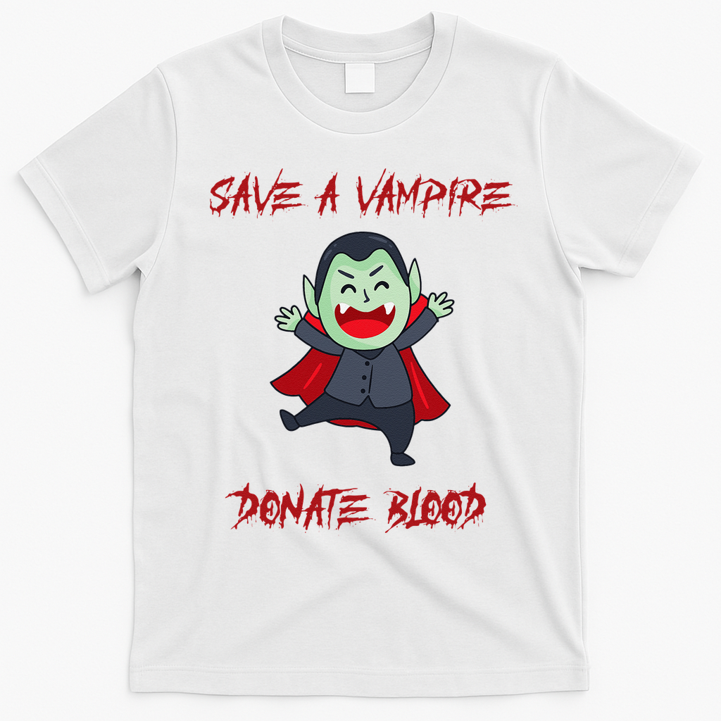 Cute Save A Vampire Donate Blood Vampire Halloween T-Shirt - White