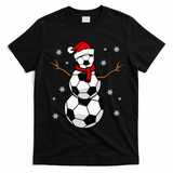 Christmas Soccer Ball Winter Snowman T-Shirt - Black