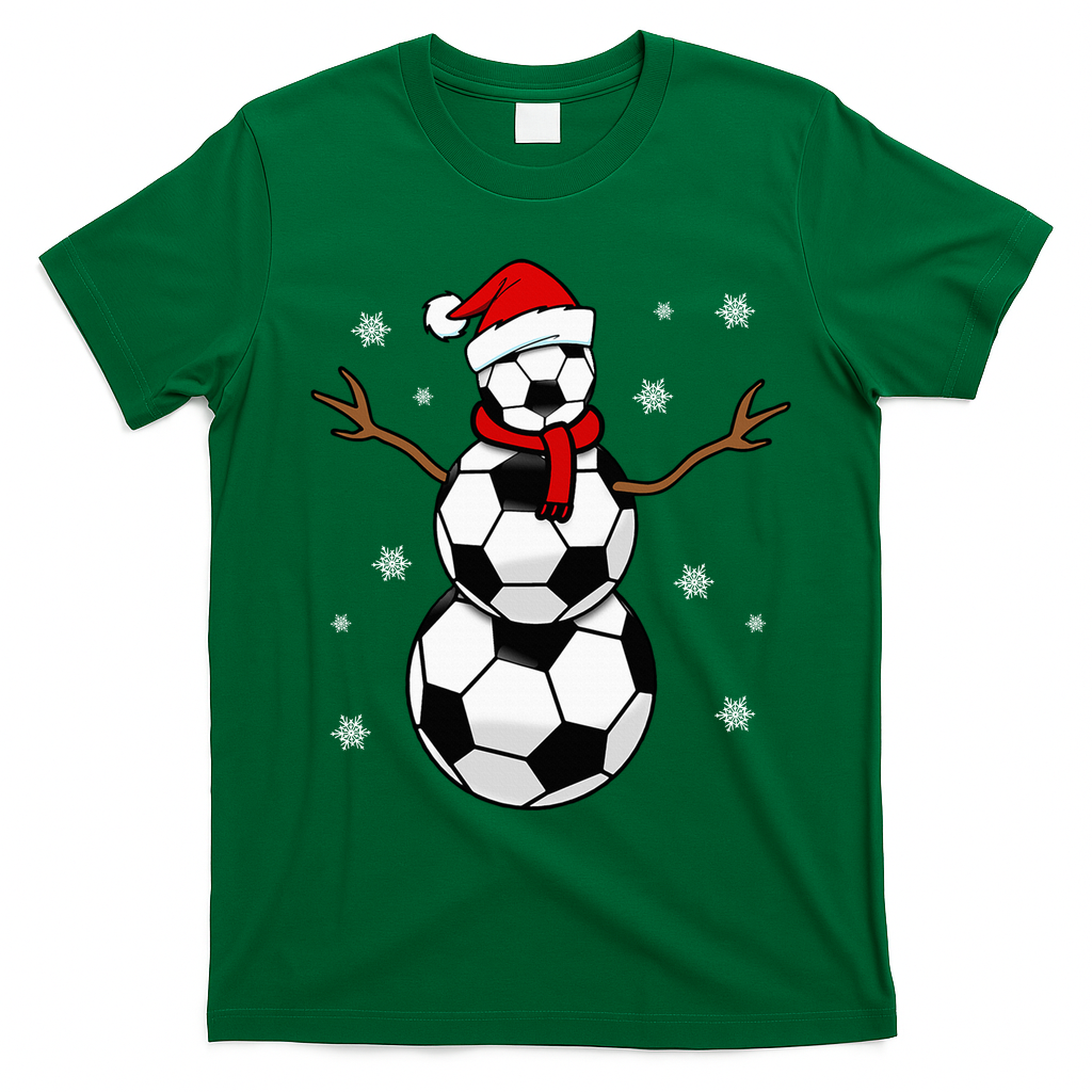 Christmas Soccer Ball Winter Snowman T-Shirt - Irish Green