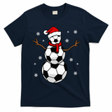 Christmas Soccer Ball Winter Snowman T-Shirt - Navy Blue