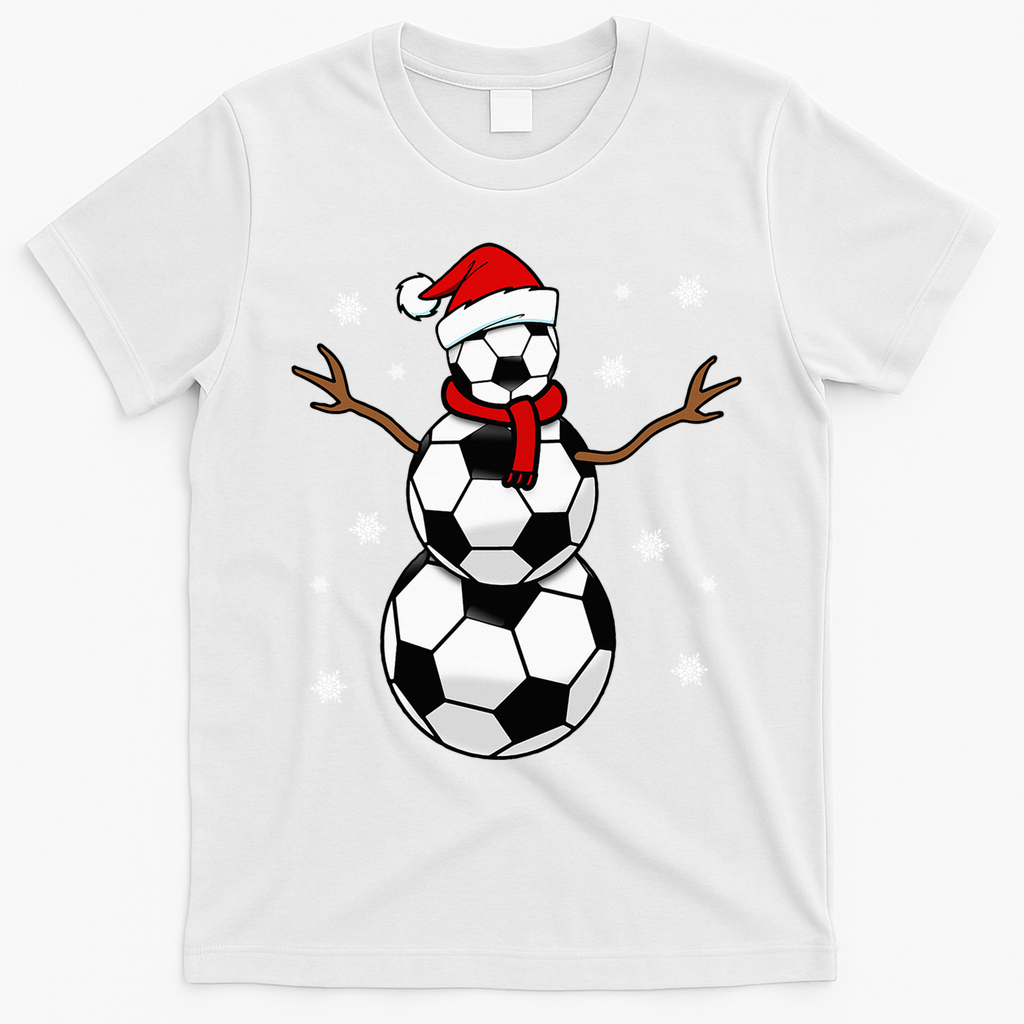 Christmas Soccer Ball Winter Snowman T-Shirt - White