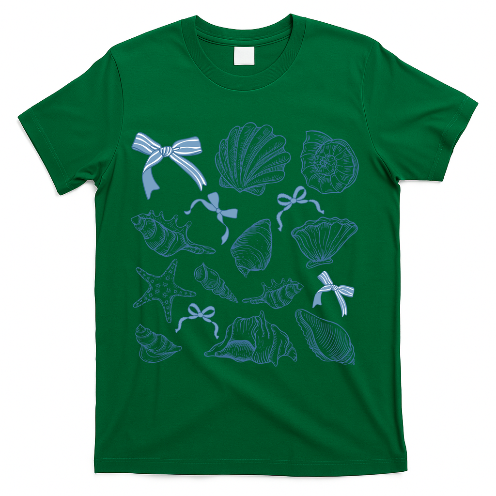 Coquette Seashell  Beach Coastal Retro Summer Vibes T-Shirt - Green