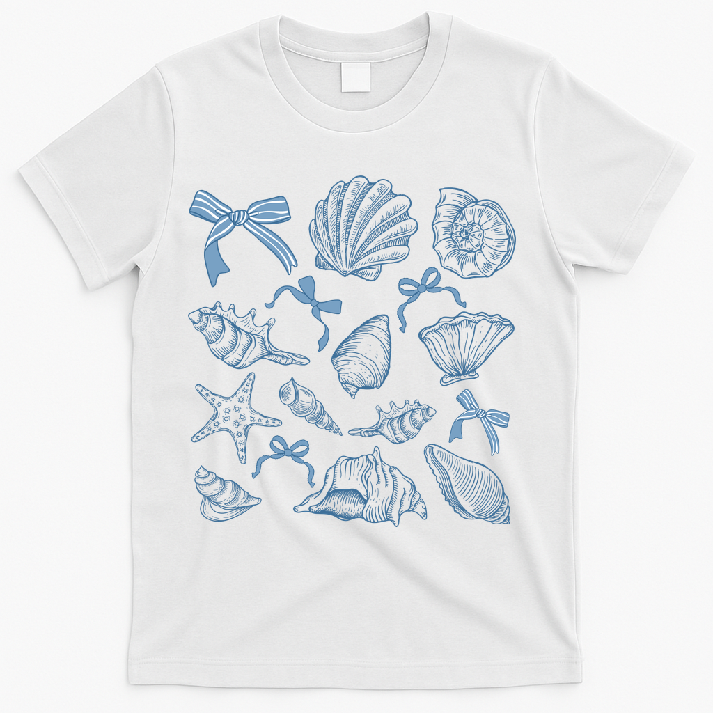 Coquette Seashell  Beach Coastal Retro Summer Vibes T-Shirt - White