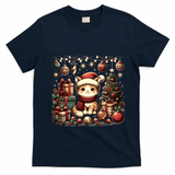Cute Santa Cat With Christmas Stuff T-Shirt - Navy Blue