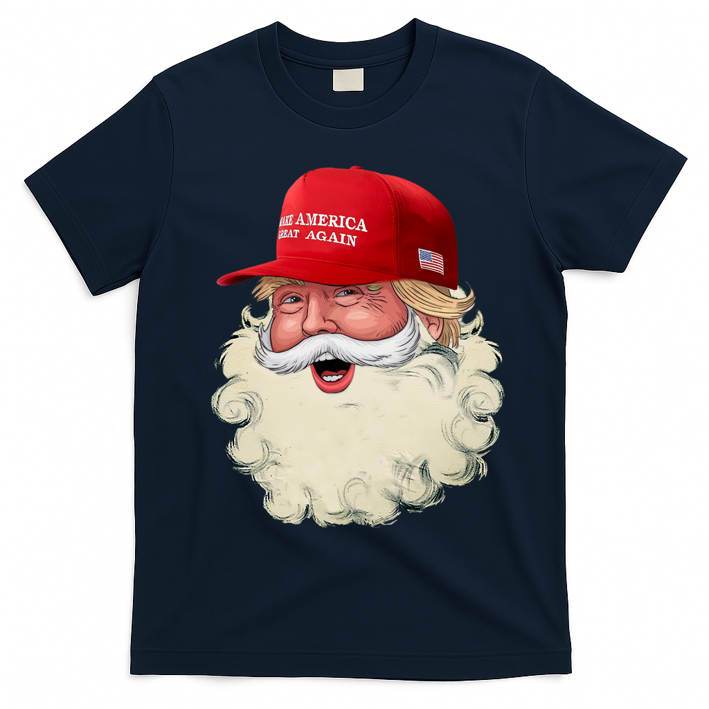 Christmas Santa Claus Donald Trump Make America Great Again T-Shirt - Navy Blue