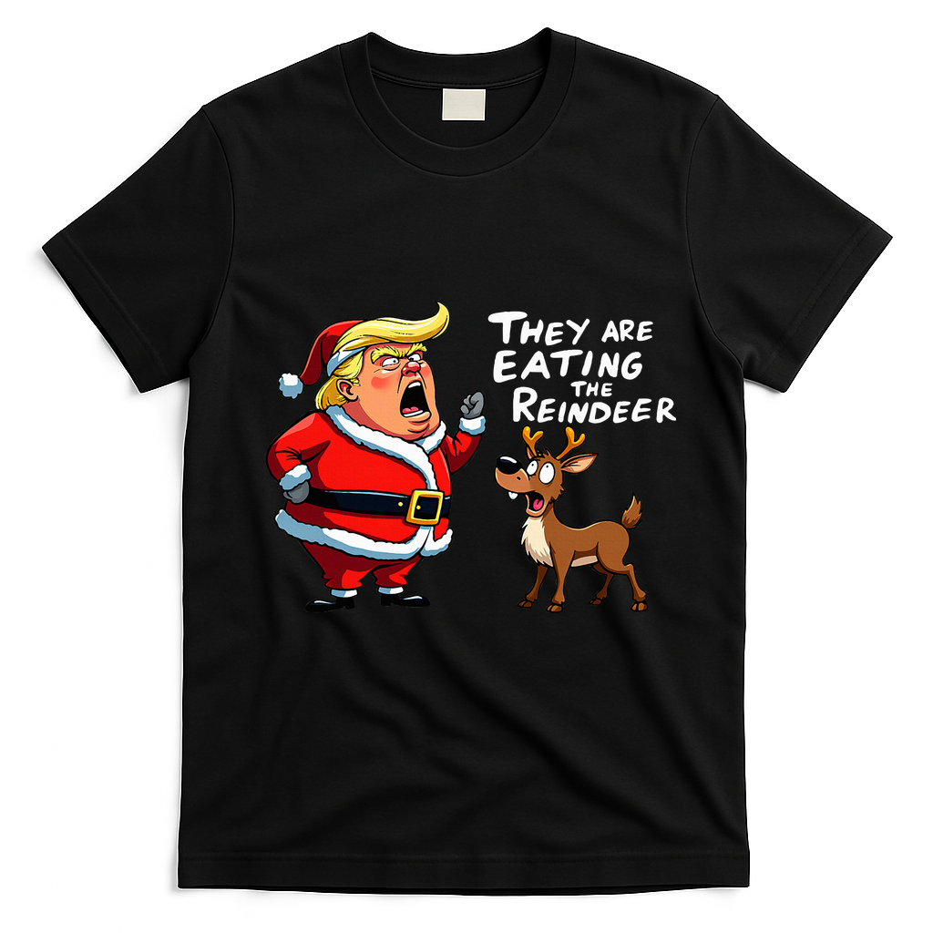 Christmas Santa Claus Trump They Are Eating The Reindeer T-Shirt - Black