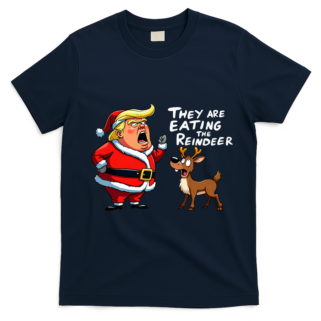 Christmas Santa Claus Trump They Are Eating The Reindeer T-Shirt - Navy Blue