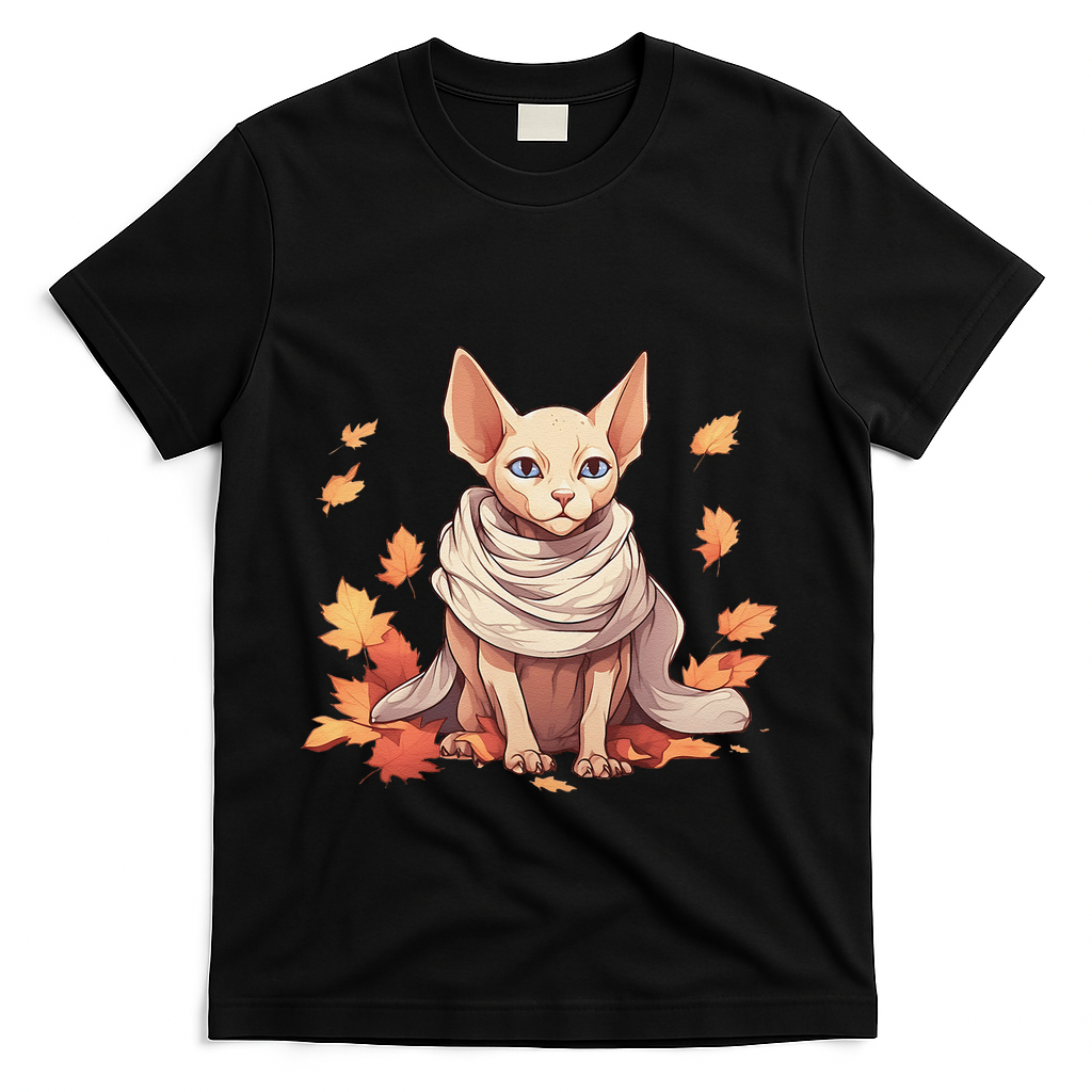Cute Sphynx Cat Autumn Hairless Adorable Sphynx Cat Lover T-Shirt - Black