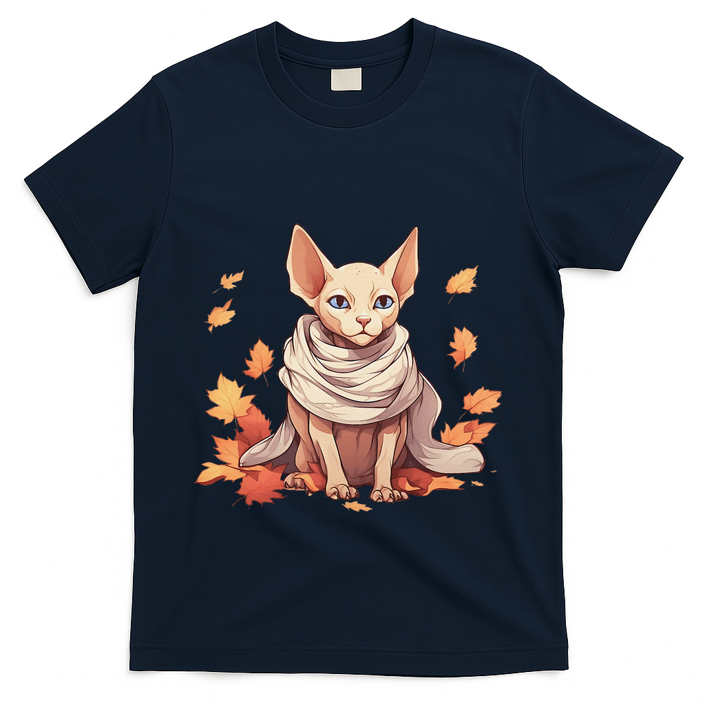 Cute Sphynx Cat Autumn Hairless Adorable Sphynx Cat Lover T-Shirt - Navy