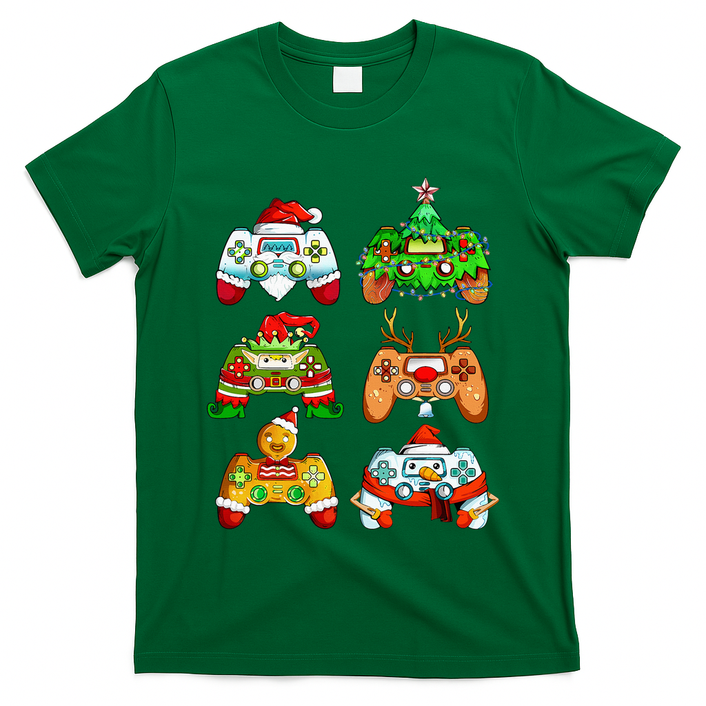Christmas Santa Elf Gaming Controllers Snowman  T-Shirt