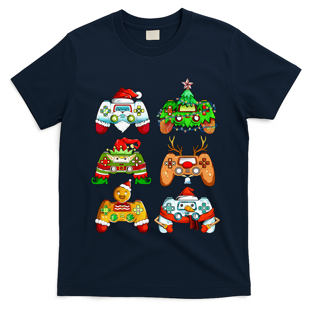 Christmas Santa Elf Gaming Controllers Snowman  T-Shirt