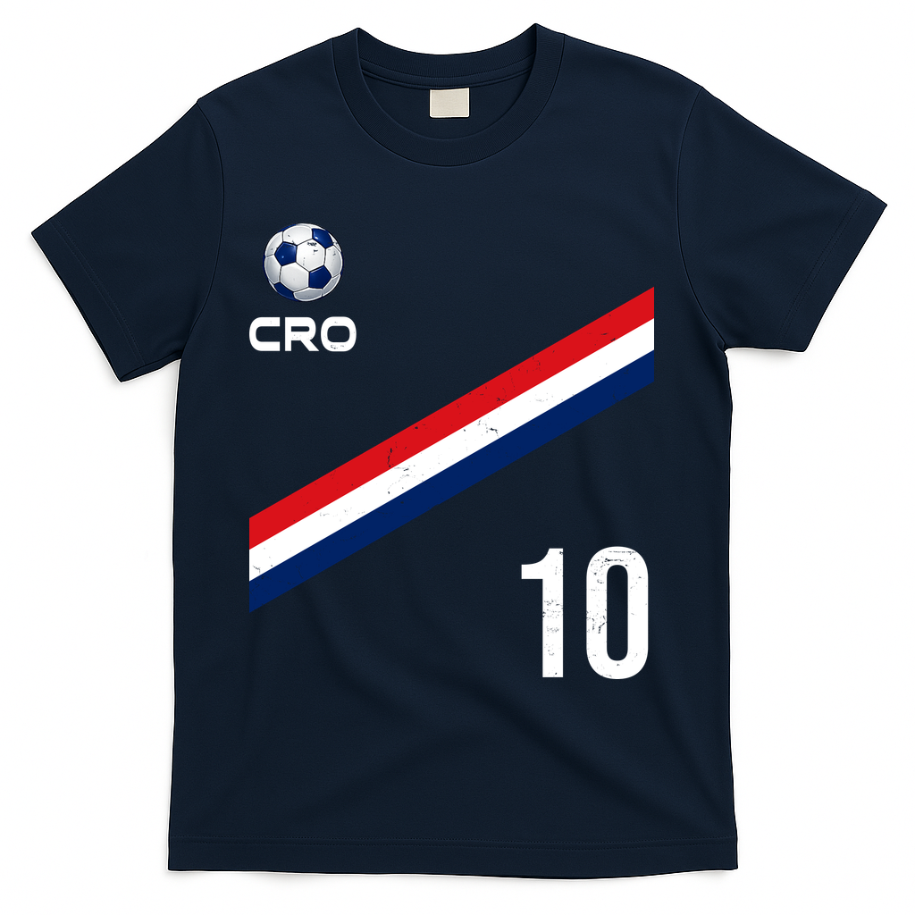 Croatia Soccer Fan Gear Jersey Number 10 Flag T-Shirt - Navy