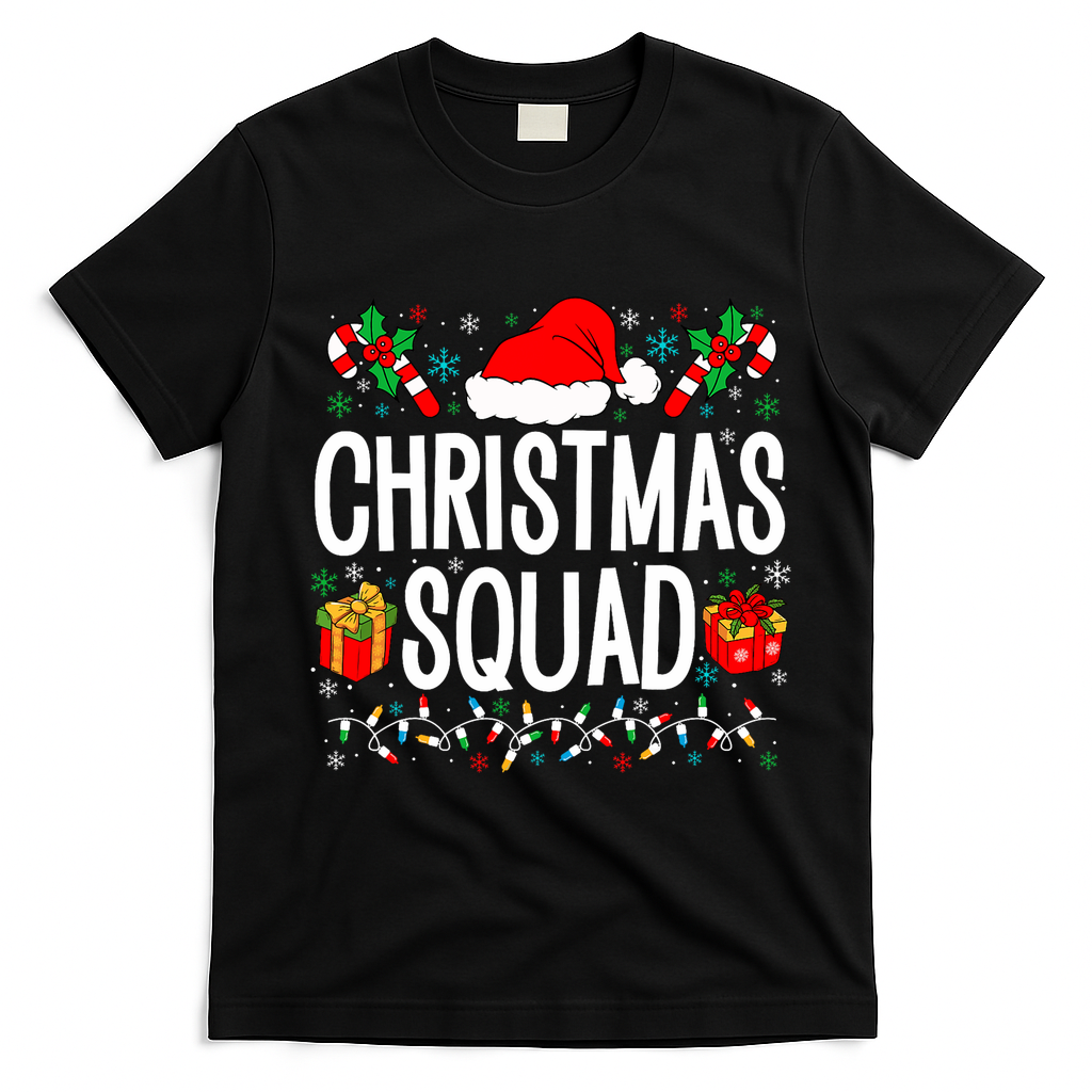 Christmas Squad Family Group Matching Christmas Pajama Party T-Shirt - Black