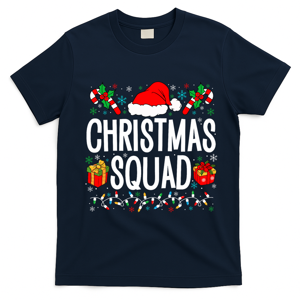 Christmas Squad Family Group Matching Christmas Pajama Party T-Shirt - Navy Blue
