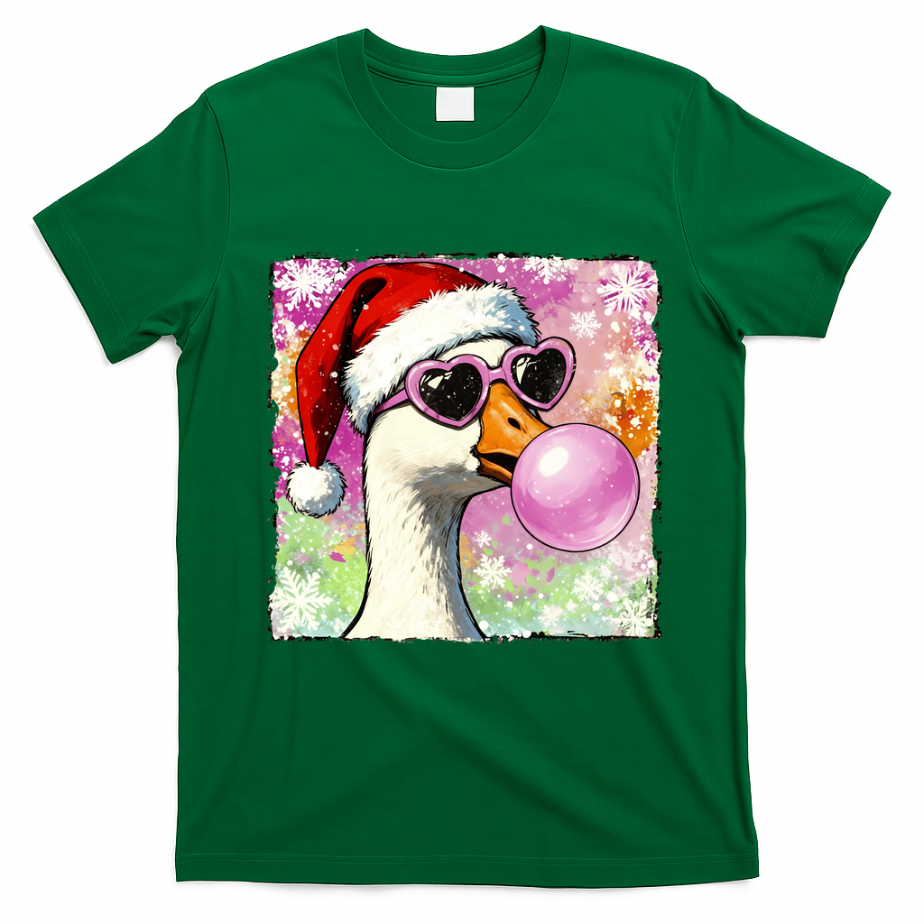Cool Silly Goose Santa Christmas Bubble Gum T-Shirt - Irish Green