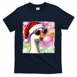 Cool Silly Goose Santa Christmas Bubble Gum T-Shirt - Navy Blue