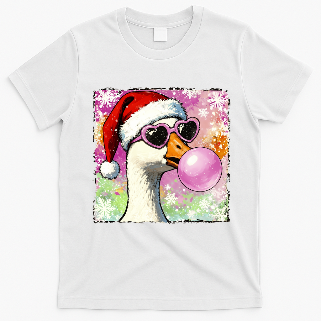 Cool Silly Goose Santa Christmas Bubble Gum T-Shirt - White