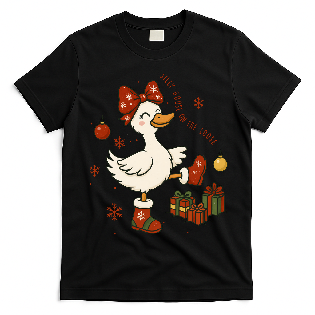 Christmas Silly Goose On The Loose Funny T-Shirt - Black