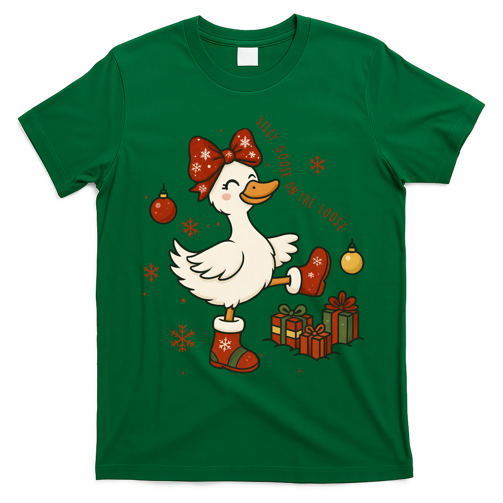 Christmas Silly Goose On The Loose Funny T-Shirt - Irish Green