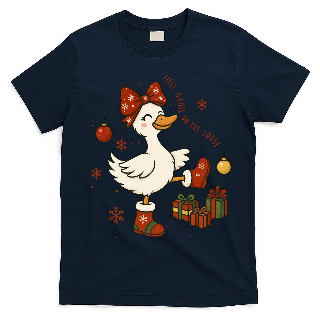 Christmas Silly Goose On The Loose Funny T-Shirt - Navy Blue