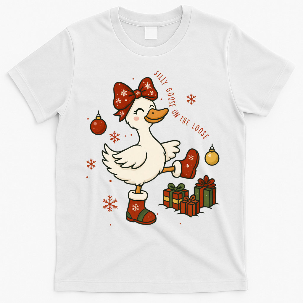 Christmas Silly Goose On The Loose Funny T-Shirt - White