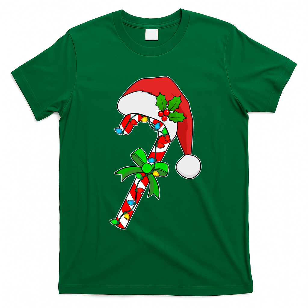 Christmas Santa Hat Candy Cane T-Shirt - Irish Green