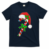 Christmas Santa Hat Candy Cane T-Shirt - Navy Blue