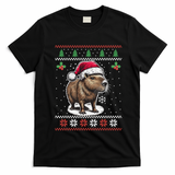 Capybara Santa Hat Ugly Christmas Sweater Xmas T-Shirt - Black
