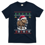 Capybara Santa Hat Ugly Christmas Sweater Xmas T-Shirt - Navy Blue