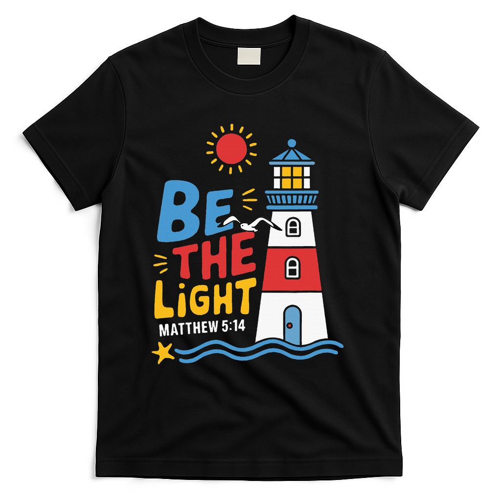 Casual Summer Lighthouse Bible verse Christian T-Shirt - Black