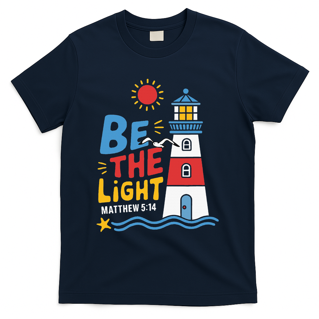 Casual Summer Lighthouse Bible verse Christian T-Shirt - Navy