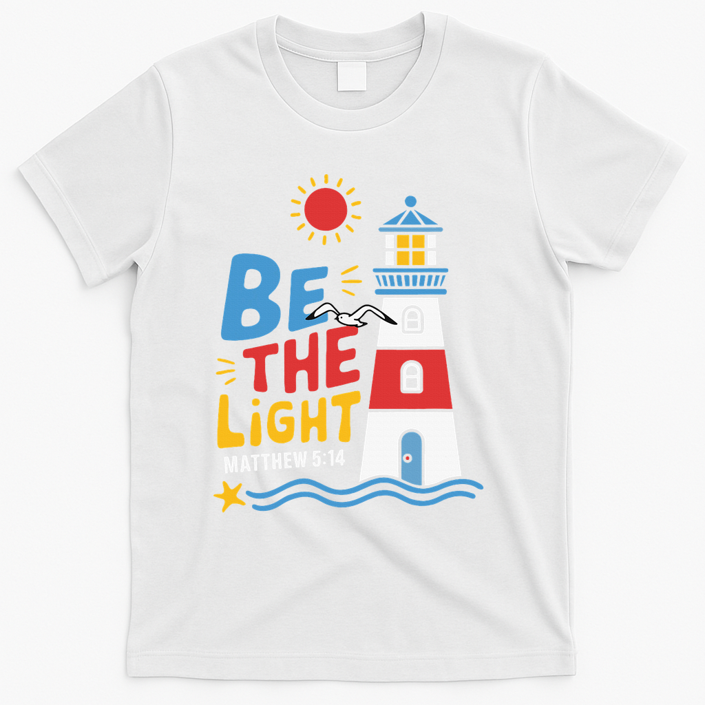Casual Summer Lighthouse Bible verse Christian T-Shirt - White