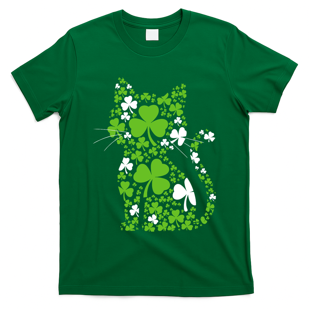 Cute St Patrick's Day Shamrock Clover Cat T-Shirt