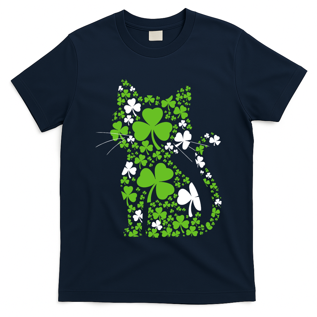 Cute St Patrick's Day Shamrock Clover Cat T-Shirt