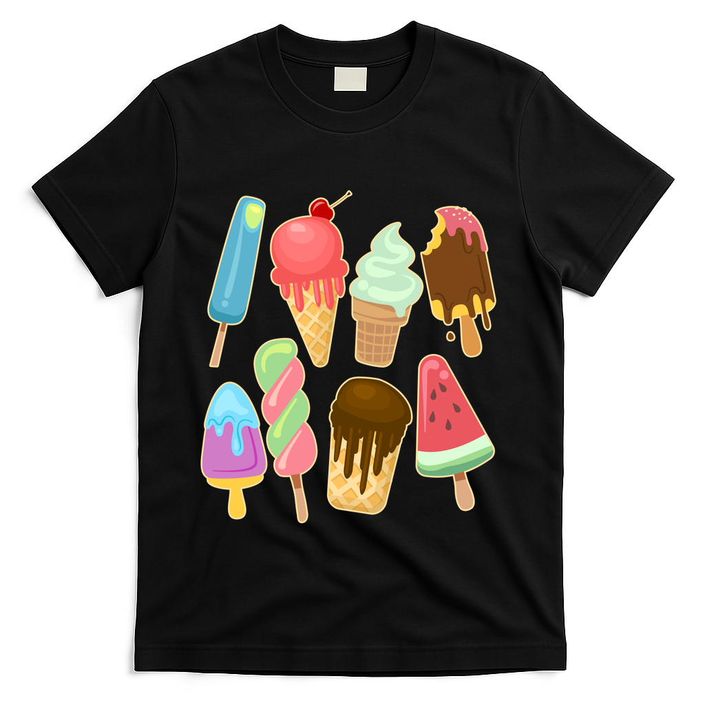 Cute Summer Popsicles And Ice Cream T-Shirt - Black