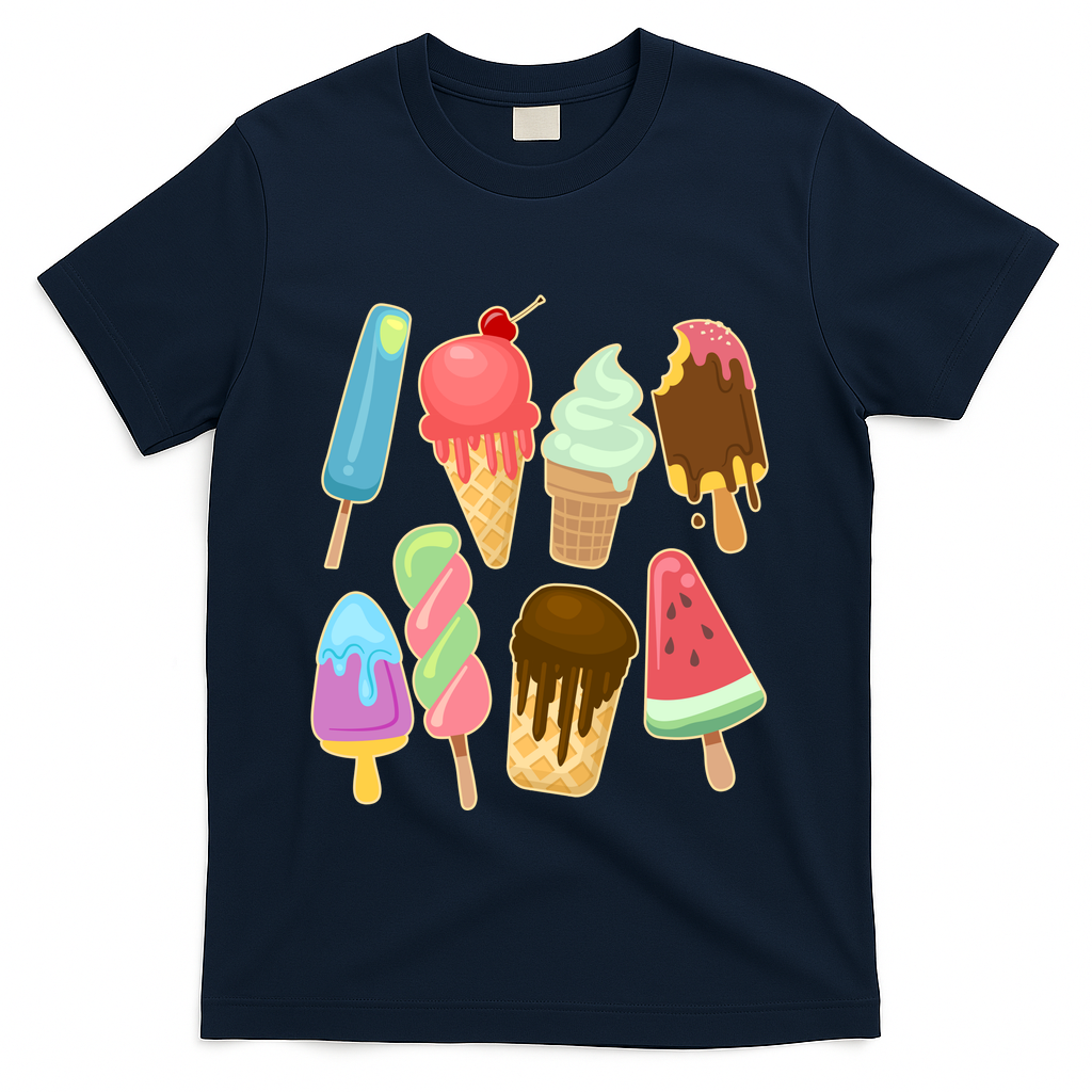 Cute Summer Popsicles And Ice Cream T-Shirt - Navy