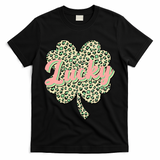 Cute St Patrick's Day Lucky Leopard Print Shamrock Clover T-Shirt