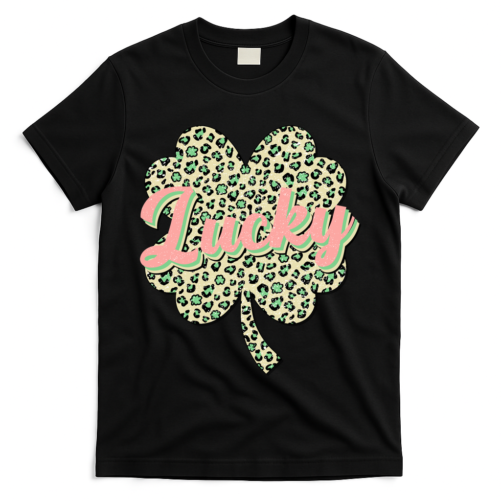 Cute St Patrick's Day Lucky Leopard Print Shamrock Clover T-Shirt