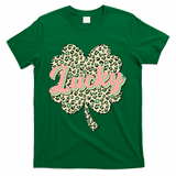 Cute St Patrick's Day Lucky Leopard Print Shamrock Clover T-Shirt