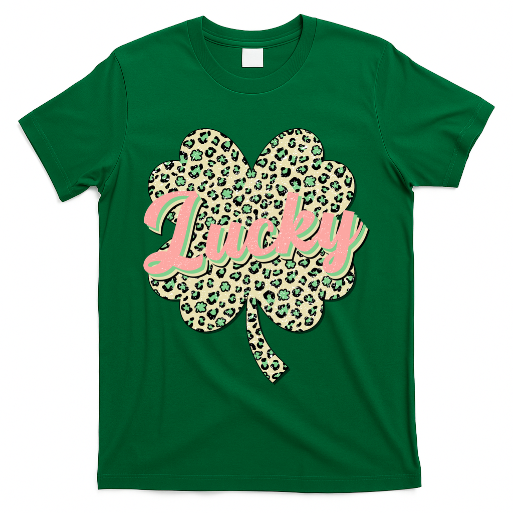 Cute St Patrick's Day Lucky Leopard Print Shamrock Clover T-Shirt