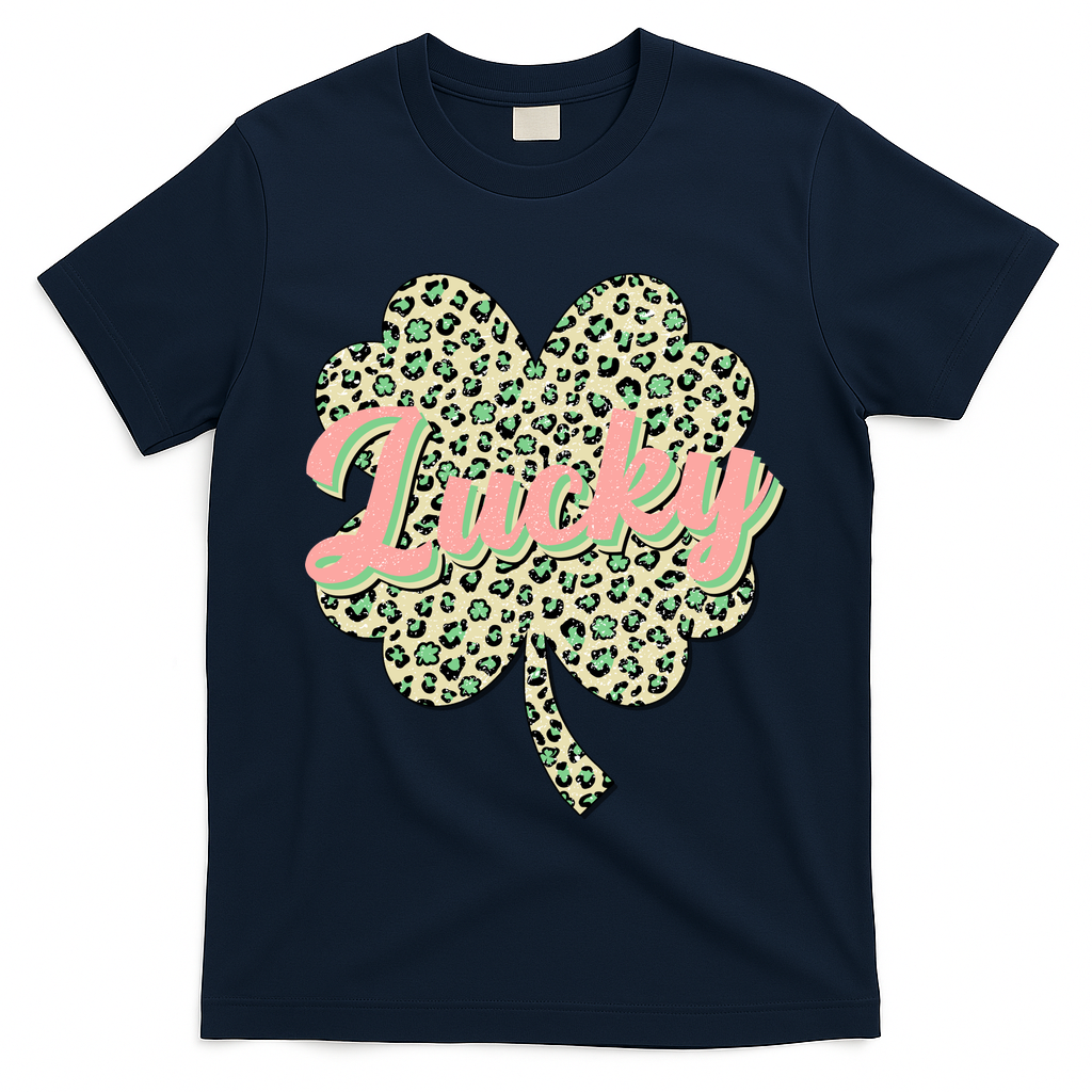 Cute St Patrick's Day Lucky Leopard Print Shamrock Clover T-Shirt