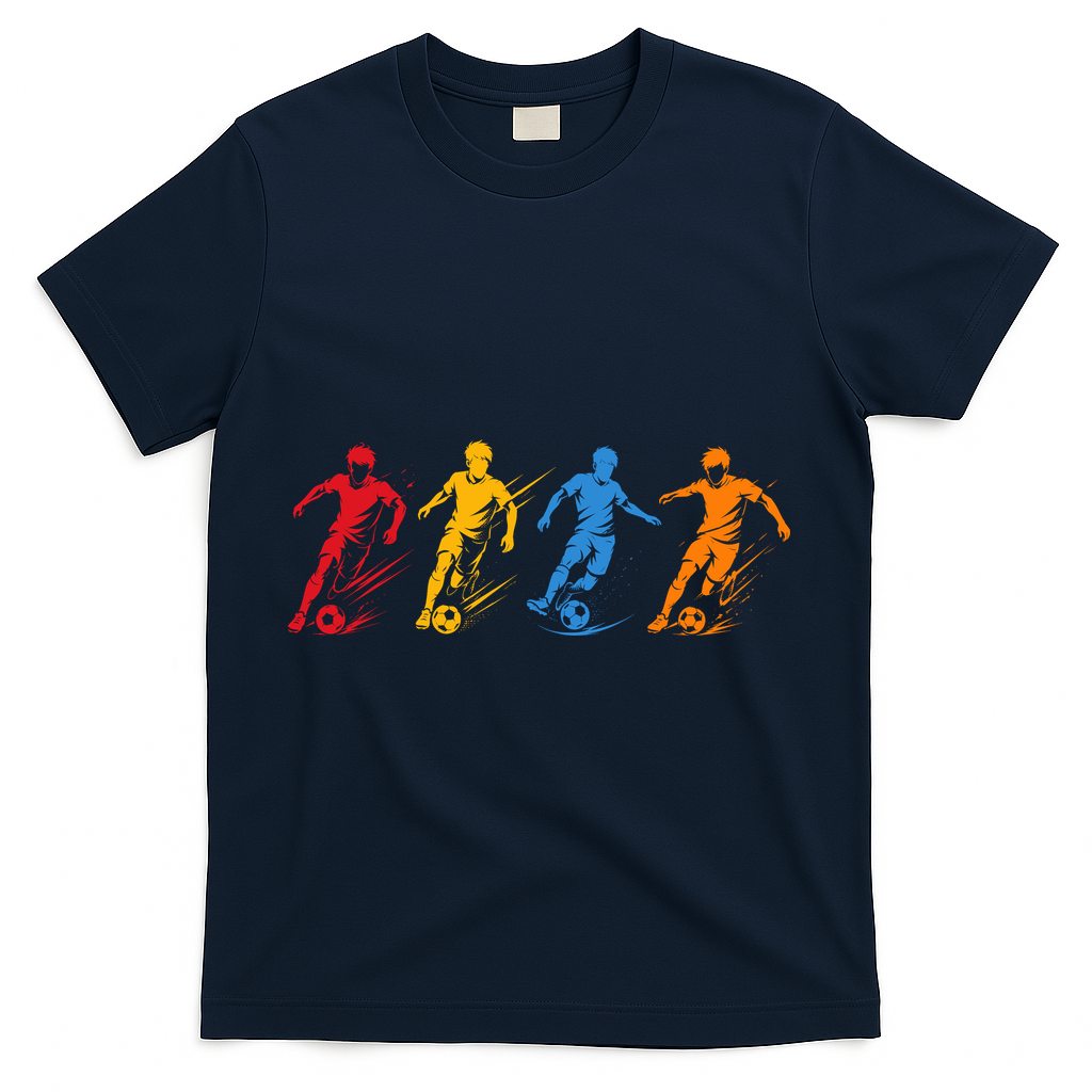Colorful Soccer Retro Players Sports Fan T-Shirt - Navy