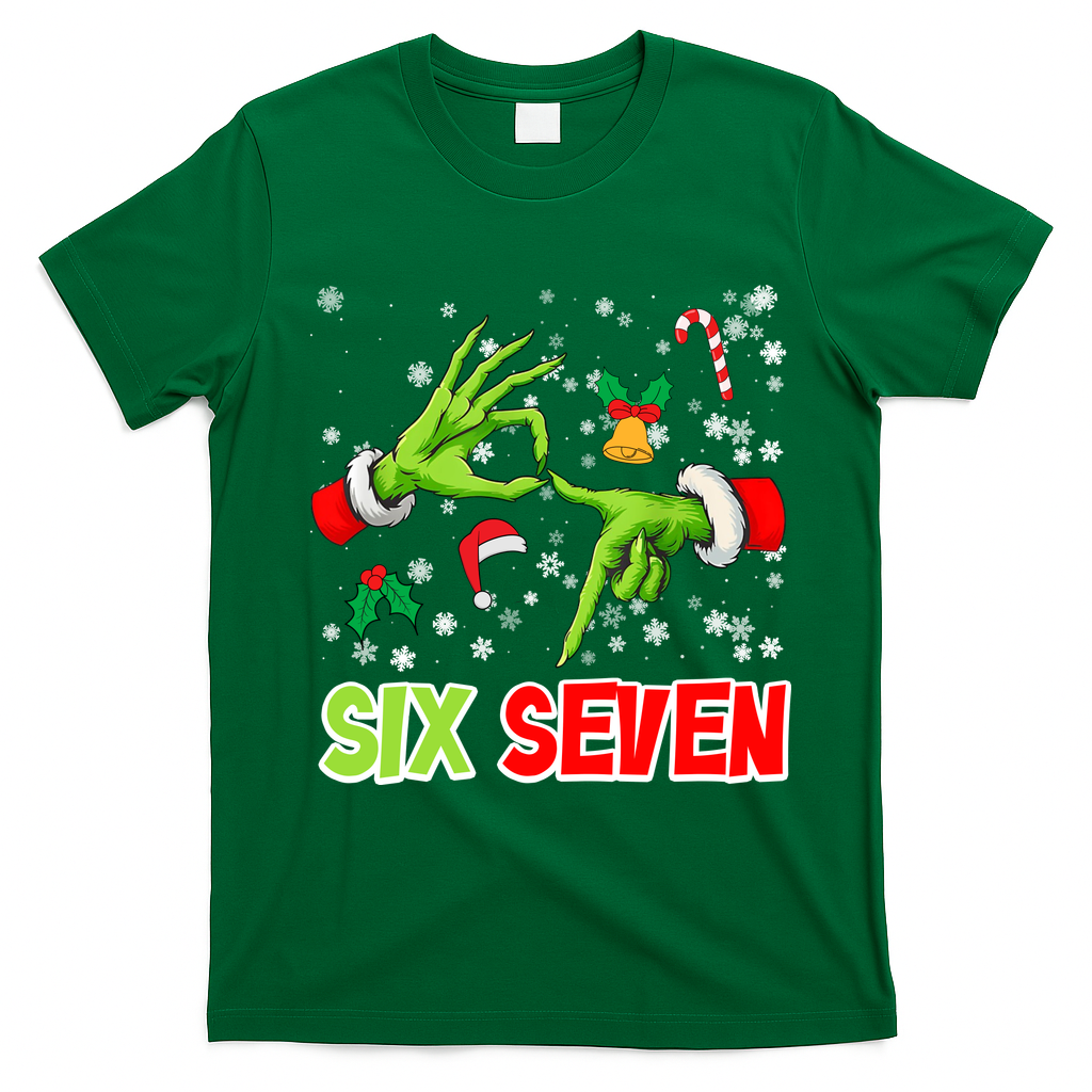 Christmas Six Seven 67 Funny Meme 6 7 Xmas T-Shirt - Irish Green