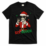 Christmas Six Seven Skeleton Santa 67 Meme Xmas T-Shirt - Black
