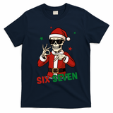Christmas Six Seven Skeleton Santa 67 Meme Xmas T-Shirt - Navy Blue