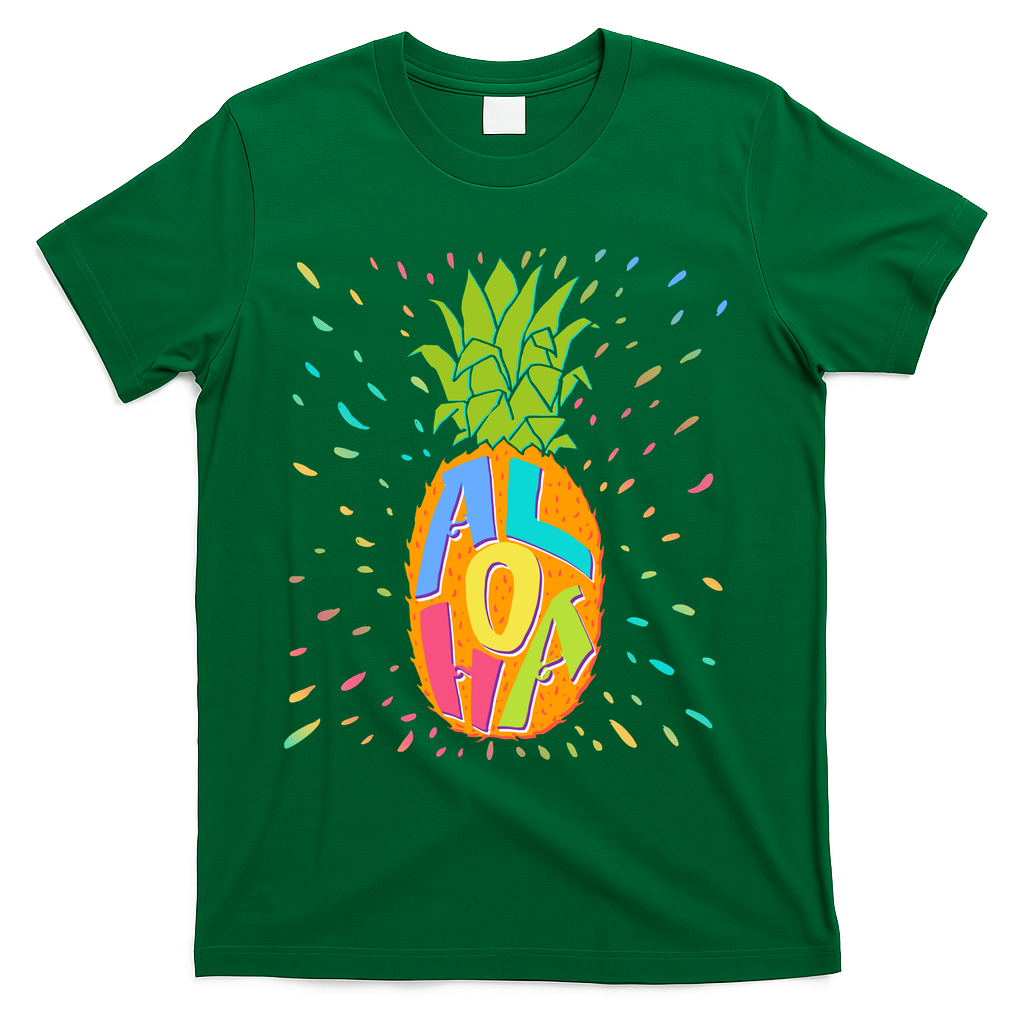Colorful Summer Time Hawaiian Aloha Pineapple T-Shirt - Green
